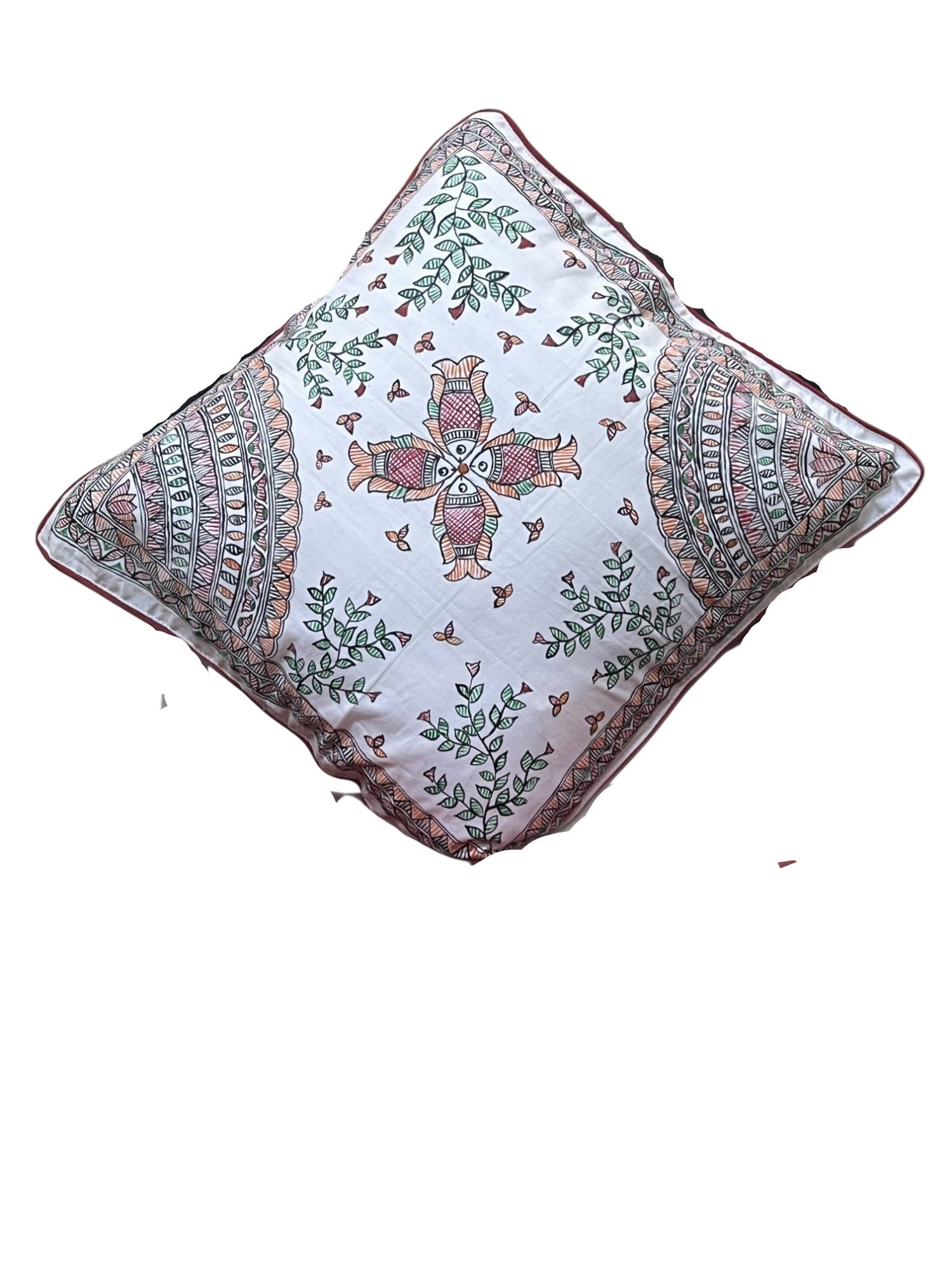 HAND-PAINTED MADHUBANI FISH CUSHION COVER